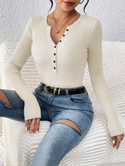 Rib-Knit Button-Front Knit Top