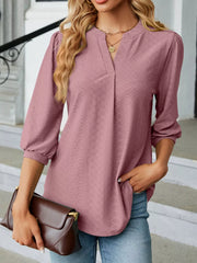 Notched 3/4-Sleeve Top