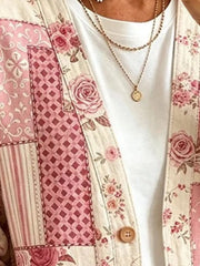 Full Size Floral V-Neck Button-Down Cardigan Plus Size