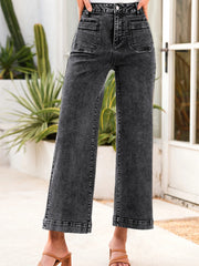 High-Waist Wide-Leg Washed Jeans