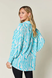 Printed Smocked Long-Sleeve Blouse - Plus Size