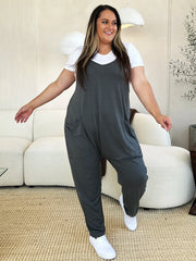 Sleeveless V-Neck Pocketed Jumpsuit - Plus Size