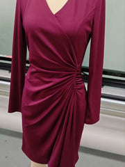 Front Ruched V-Neck Long-Sleeve Dress