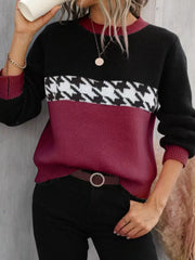Color-Block Houndstooth Sweater
