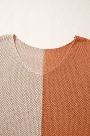 Color-Block Knit V-Neck Relaxed Sweater