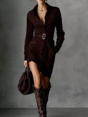 Button-Front Long-Sleeve Shirt Dress