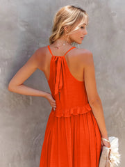 Ruffled Sleeveless Tiered Maxi Dress Pocketed