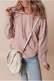 Drawstring Studded Shoulder Hoodie