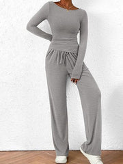 Round-Neck Long-Sleeve Top and Pants Set