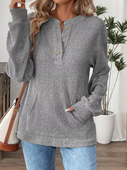 Ribbed Button Detail Long-Sleeve Tee