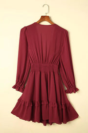 Tie-Front Ruffle Mini Dress with Smocked Wiast