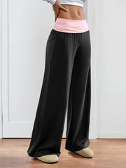 Contrast Waistband Wide-Leg Pants