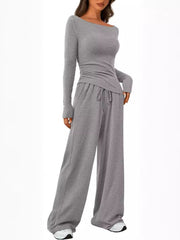 Round-Neck Long-Sleeve Top and Pants Set