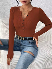 Rib-Knit Button-Front Knit Top