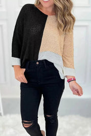 Color-Block Knit V-Neck Relaxed Sweater
