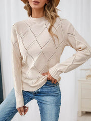 Long-Sleeve Diamond Eyelet Knit Top