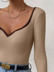 Contrast Trim Long-Sleeve Knit Top