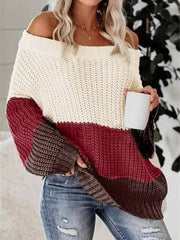 Off-Shoulder Color-Block Sweater