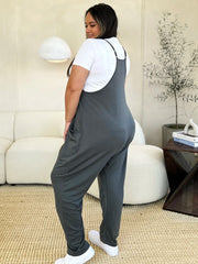 Sleeveless V-Neck Pocketed Jumpsuit - Plus Size