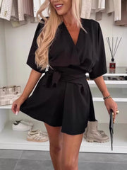 Surplice Tie Waist Romper - Plus Size