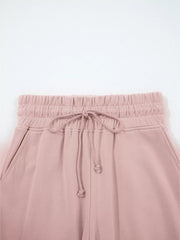 Drop-Shoulder Puff Sleeve Crop Top and Drawstring Wide-Leg Pants Set