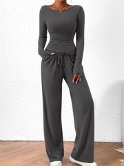 Round-Neck Long-Sleeve Top and Pants Set