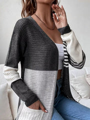 Striped Color-Block Open-Front Cardigan