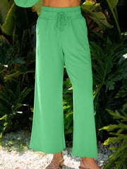 Drop-Shoulder Puff Sleeve Crop Top and Drawstring Wide-Leg Pants Set
