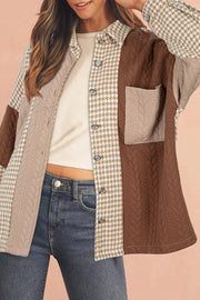 Button-Down Houndstooth Color-Block Shacket