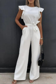 Round-Neck Cap Sleeve Jumpsuit