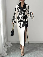 Slit Long-Sleeve Wrap Midi Dress