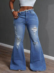 High-Waist Distressed Flare Jeans
