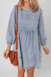 Vintage Wash Denim Dress Pocketed