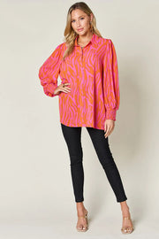 Printed Smocked Long-Sleeve Blouse - Plus Size