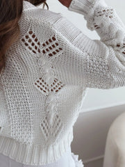 Openwork Button-Up V-Neck Cardigan