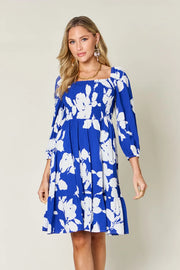 Floral Ruffle Hem Smocked Dress Pocketed - Plus Size