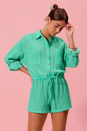 SO ME Textured Knit Button-Front Romper