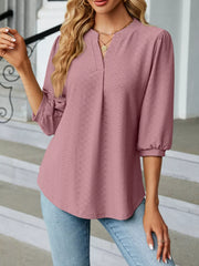 Notched 3/4-Sleeve Top
