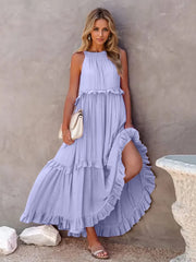 Ruffled Sleeveless Tiered Maxi Dress Pocketed