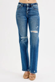 RISEN Tummy Control High-Rise Straight Distressed Jeans - Plus Size