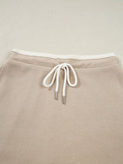 Contrast Collared Neck Top and Drawstring Mini Skirt Set