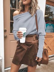 One-Shoulder Ribbed Sweater - Plus Size
