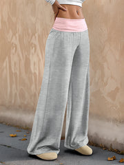 Contrast Waistband Wide-Leg Pants