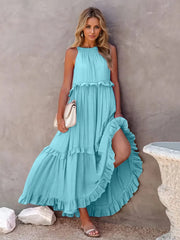 Ruffled Sleeveless Tiered Maxi Dress Pocketed