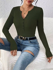 Rib-Knit Button-Front Knit Top
