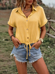 Button-Down Drawstring Hem Shirt