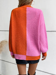 Color-Block Open-Front Knit Cardigan