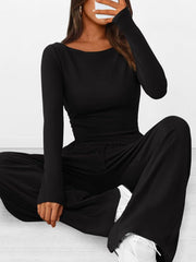 Round-Neck Long-Sleeve Top and Pants Set