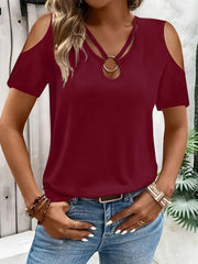 Cold-Shoulder Tee with Metal Ring Detail