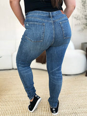 Judy Blue Mid Waist Distressed Slim Jeans - Plus Size